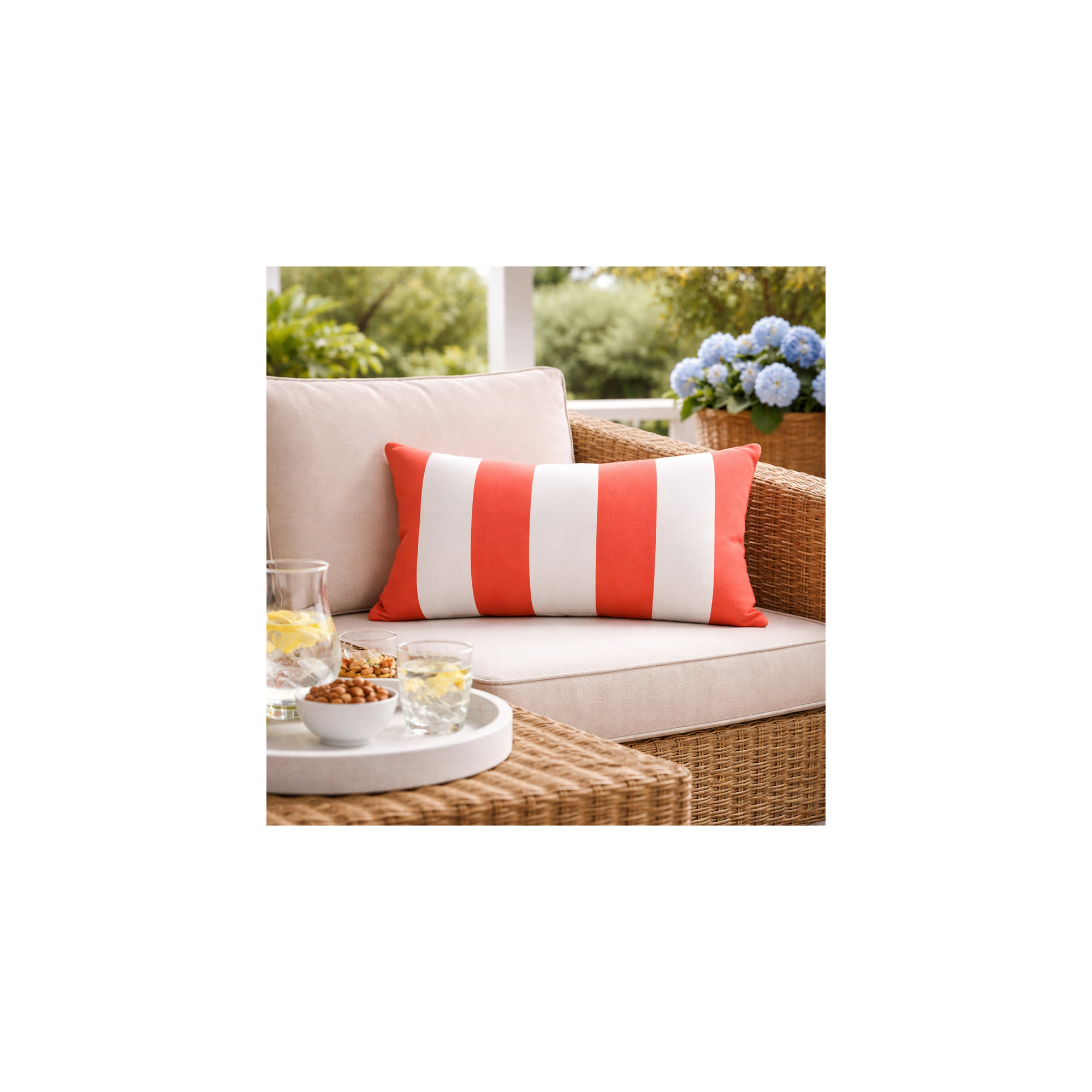 Amala Outdoor/Indoor Kidney Pillow, Refuge Coral Striped Sunbrella®