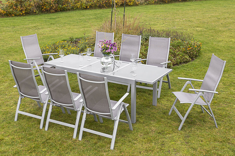 Vallee 8 - Person Patio Dining Set with Extendable Rectangular Table, Grey