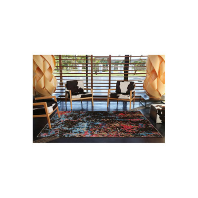 Black Toned Pastel Painted Modern Decorative Rug