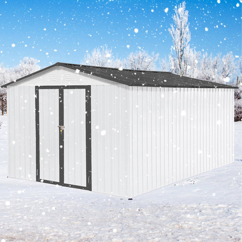 Metal Garden Sheds 10Ftx12ft Outdoor Storage Sheds, White/Gray