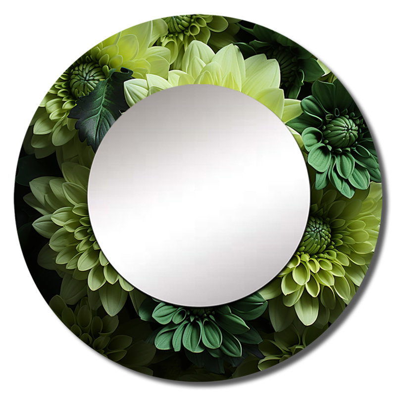 Seena Mums Fragrant Elegance I - Mums Decorative Mirror, Traditional Round Wall Mirror, Printed Metal Art, 23" x 23"