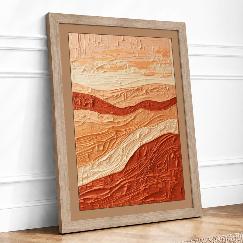 Terracotta Tides Abstract - Framed Print, Oak, A4 - 29.7 x 21.0 cm