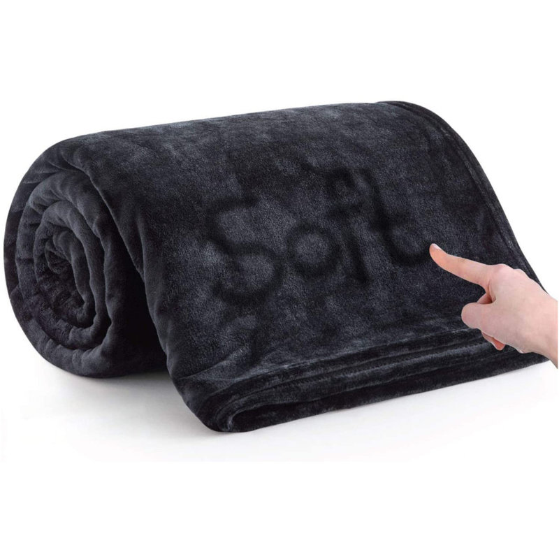 Zygi Reversible Mink Faux Plush Fur Fleece Throw/ Blanket, 200cm x 150cm	, Black
