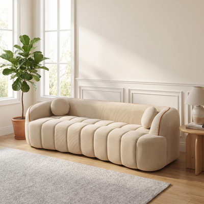 98.4" Modern Compressed Sofa, Cloud Couch 3-Seater Corduroy Sofa, No Assembly Required, Bubble Channel Tufted Couch with 2 Pillows