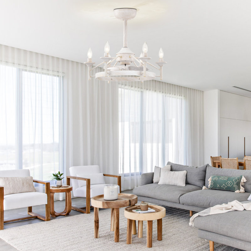 21.3'' Remote Control Reversible Ceiling Fan With Lighting Kits For Living Room/Bedroom, Vintage White with White Blades