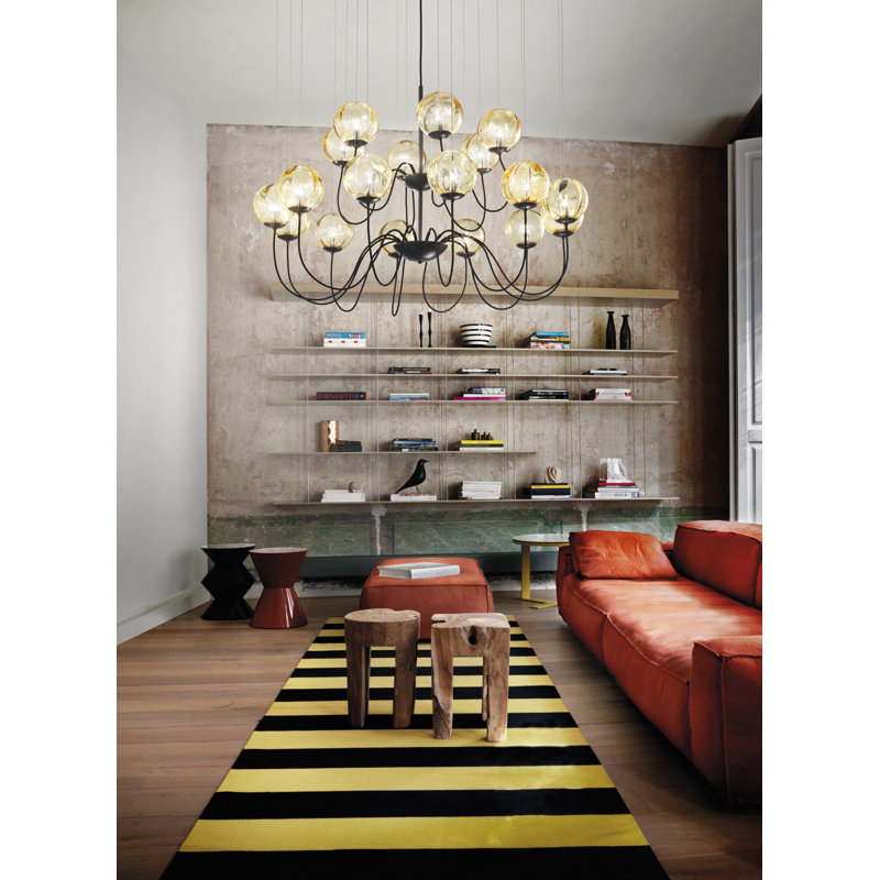 Puppet 18 - Light Chandelier, Matte Black, Amber Transparent