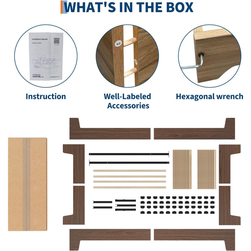 Structure de lit plateforme en bois, support de lattes en bois, aucun sommier requis, assemblage facile, conception silencieuse, espace de rangement sous le lit