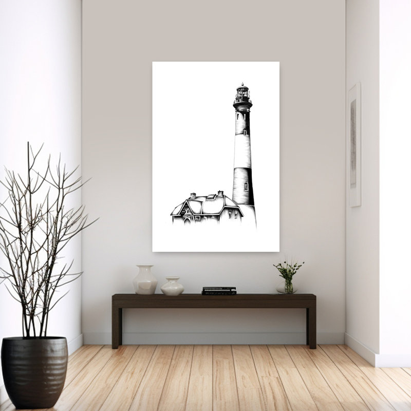 Phare classique, dessin, architecture classique, impression d'art mural côtier, H 60 po x l 40 po