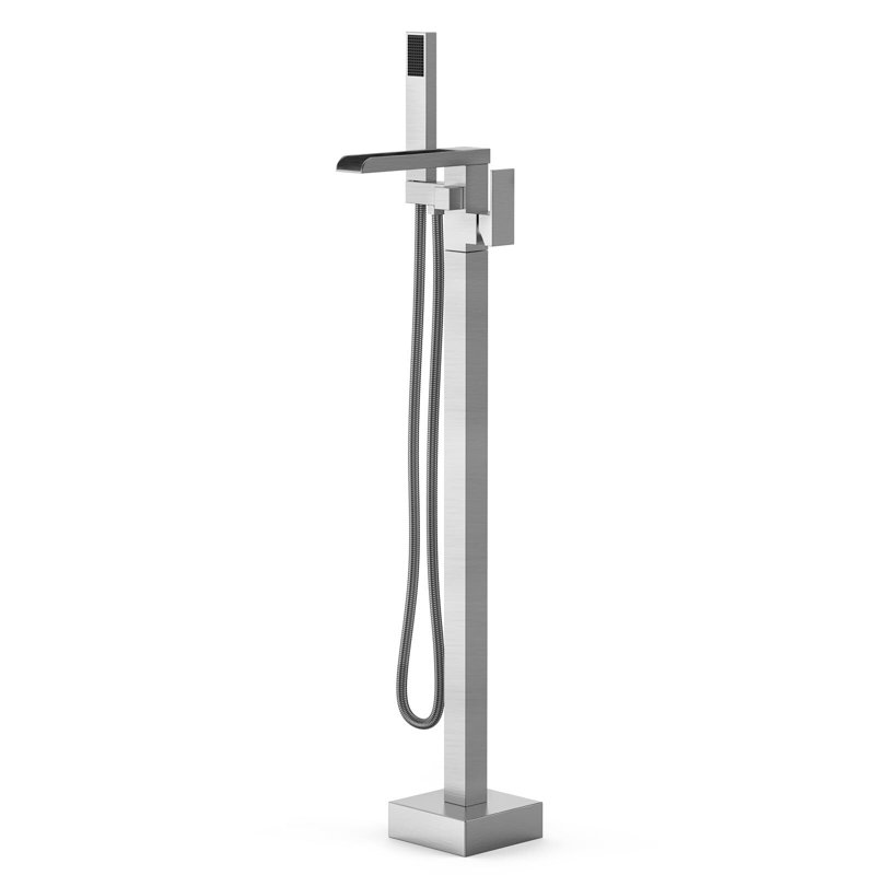 Brushed Nickel Freestanding Bathtub Faucet with Waterfall Spout