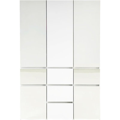 Home Imports Emporium Modular Closet System Bedroom Laundry Slim Wood Storage Unit with Mirror Integrated Shelving and Drawer in White Finish