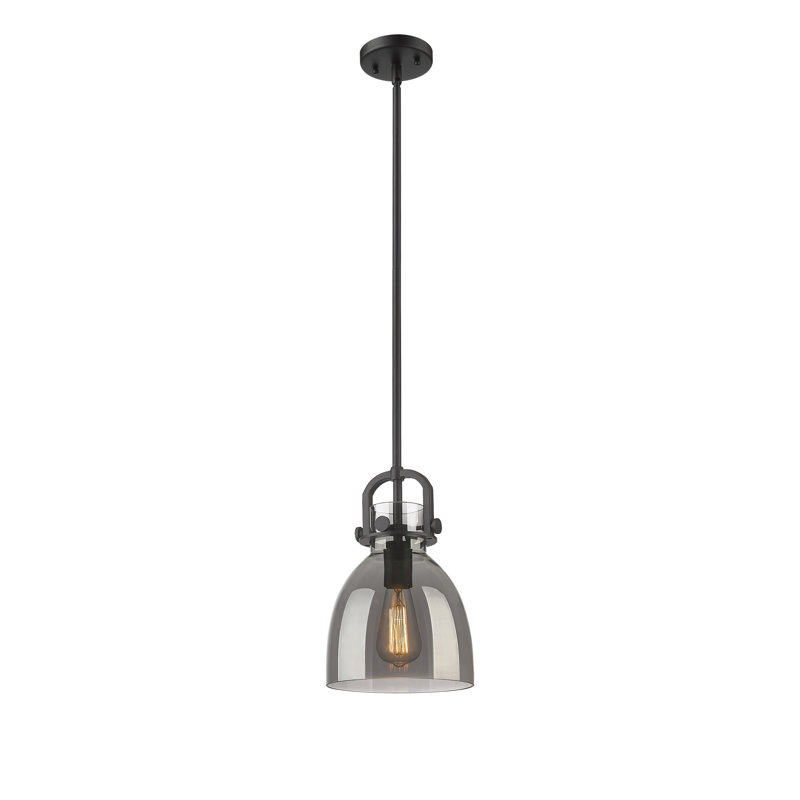 Luminaire suspendu sur tige 1 lumière Wimbush, H 9,63 po x l 8 po x P 8 po, Plaqué couleur fumée, Noir mat