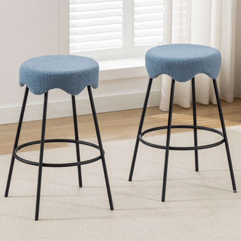 Tabouret de comptoir rembourré 26,97 po Kipten, Bleu
