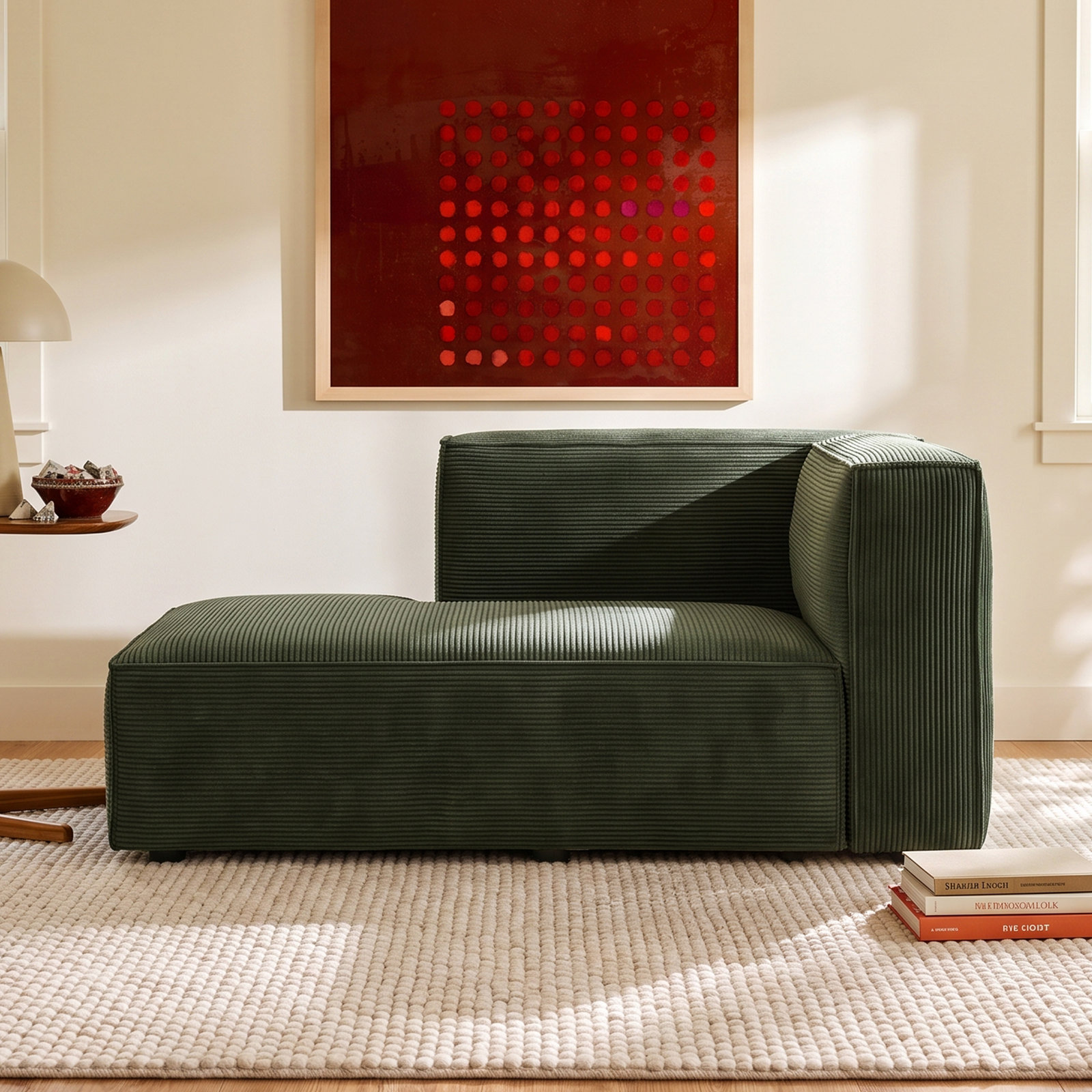 Shonnard Upholstered Chaise Lounge, Left Hand Facing, Olive Green Performance Corduroy