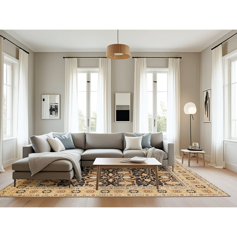 Tapis oriental beige / noir Scalli, Rectangle 8 pi x 12 pi