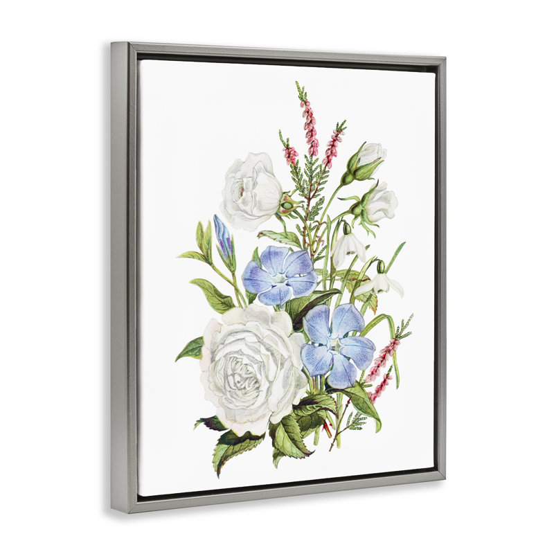 Cadre flottant à motif floral Bount circulation, design par lettré et doublé, H 21 po x l 17 po, Cadre flottant gris lustré