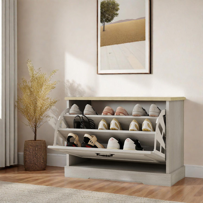 Banc de rangement pour chaussures avec tiroir rabattable et tablette réglable