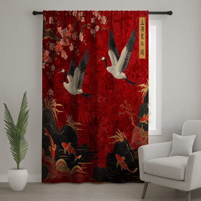 Rideaux Crane Cherry Blossoms Koi