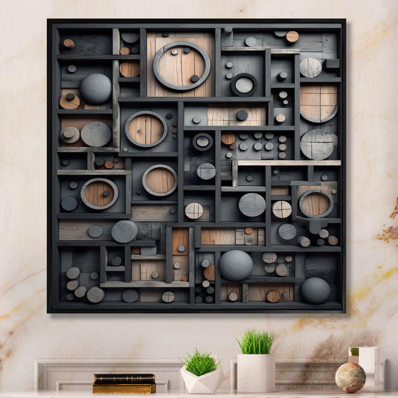 " Cubic Geometric Dreams I ", Black Floater Framed, 36" H x 36" W x 1.5" D