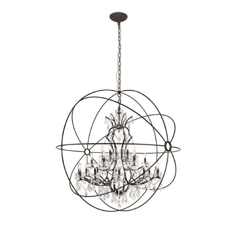 Lustre sphérique unique à 25 lumières Mendelson, Noir mat, Transparent