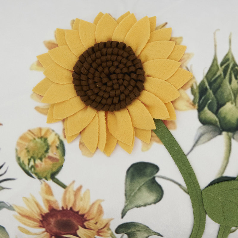 Bright Felt Applique Sunflower Down Filled Pillow, Sans insert de coussin