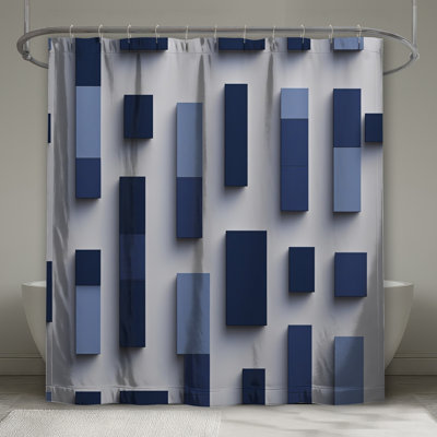 Blue Rectangular Blocks Shower Curtains Extra Long