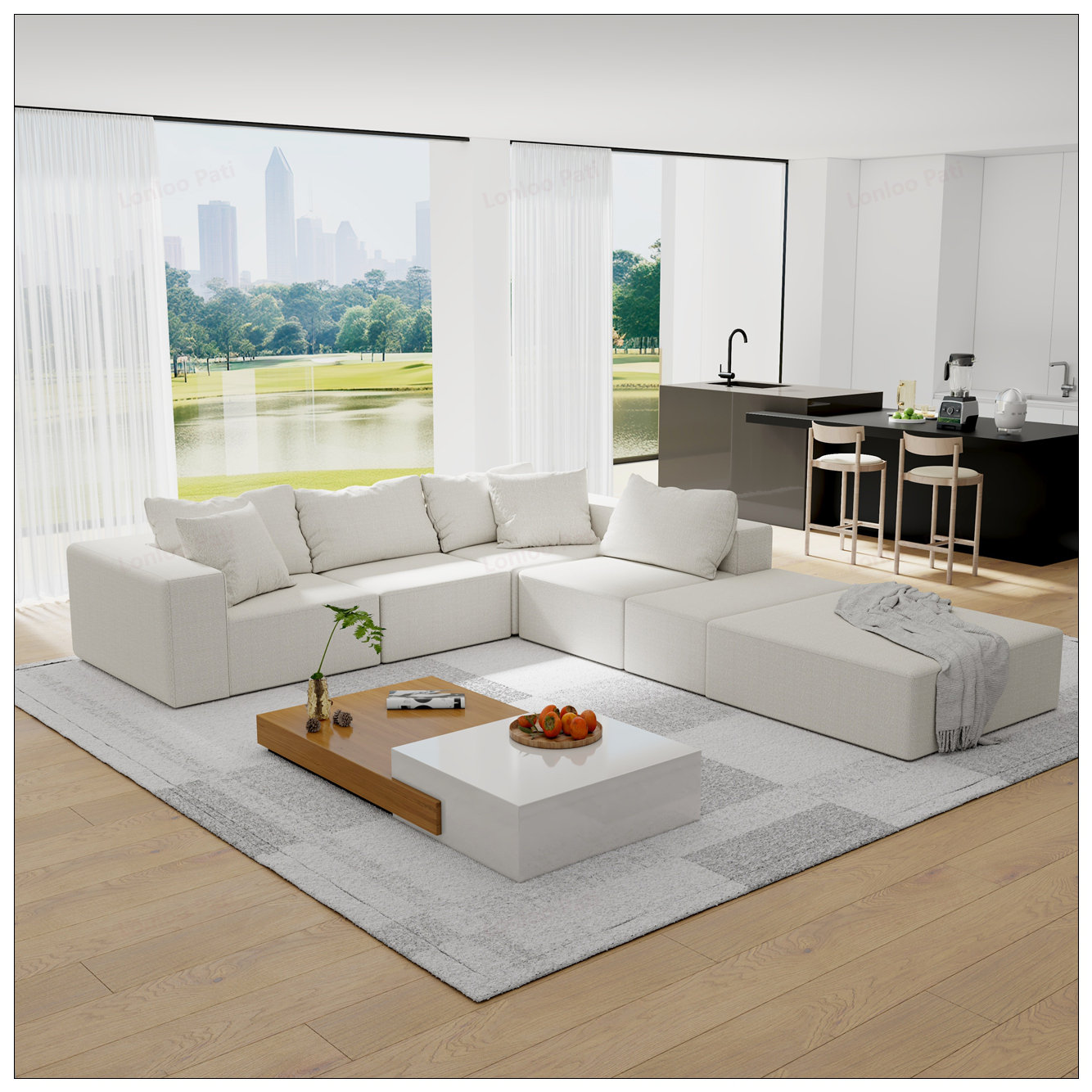 Image showcasing lonloo pati Upholstered Sectional Sofa Couch Set, Modular L-Shaped ...