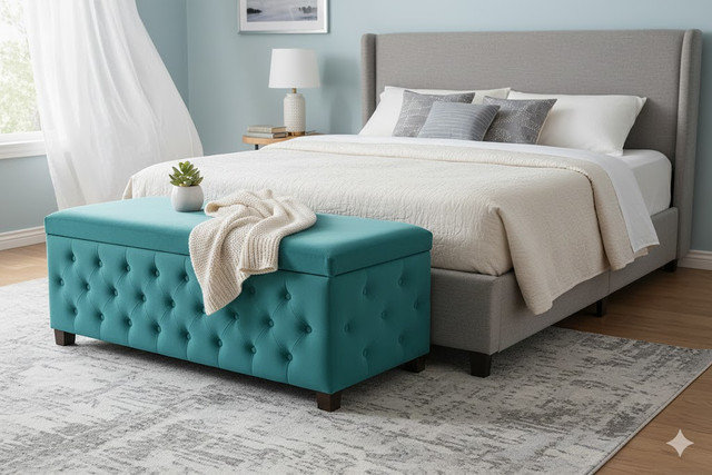 120cm Wide Velvet Standard Ottoman, Teal , 137cm W x 40cm D x 45cm H