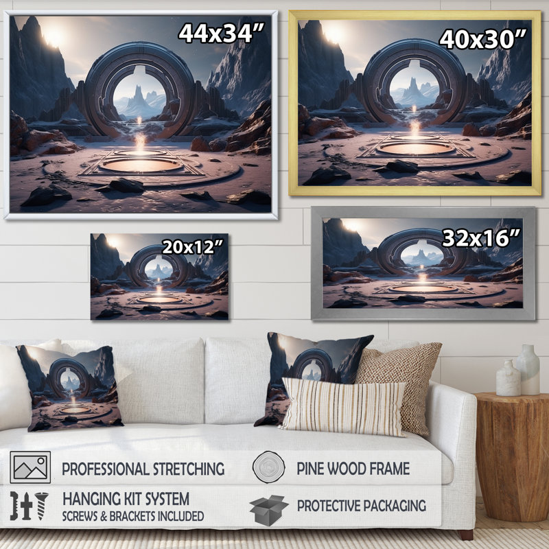 Portail surréaliste galaxie paysage IV - surréalisme, art mural, Cadre d'angle fermé noir, H 12 po x l 20 po x P 1 po