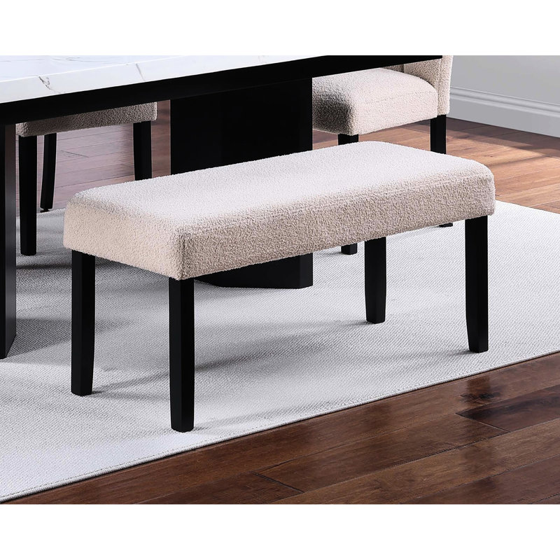 Classic 1Pc Dining Bench With Textured Soft Fabric Upholstery, Black Tapered Legs, 41" X 16" 19" H For Space And Neutral Colors, Upholstered, Design Area