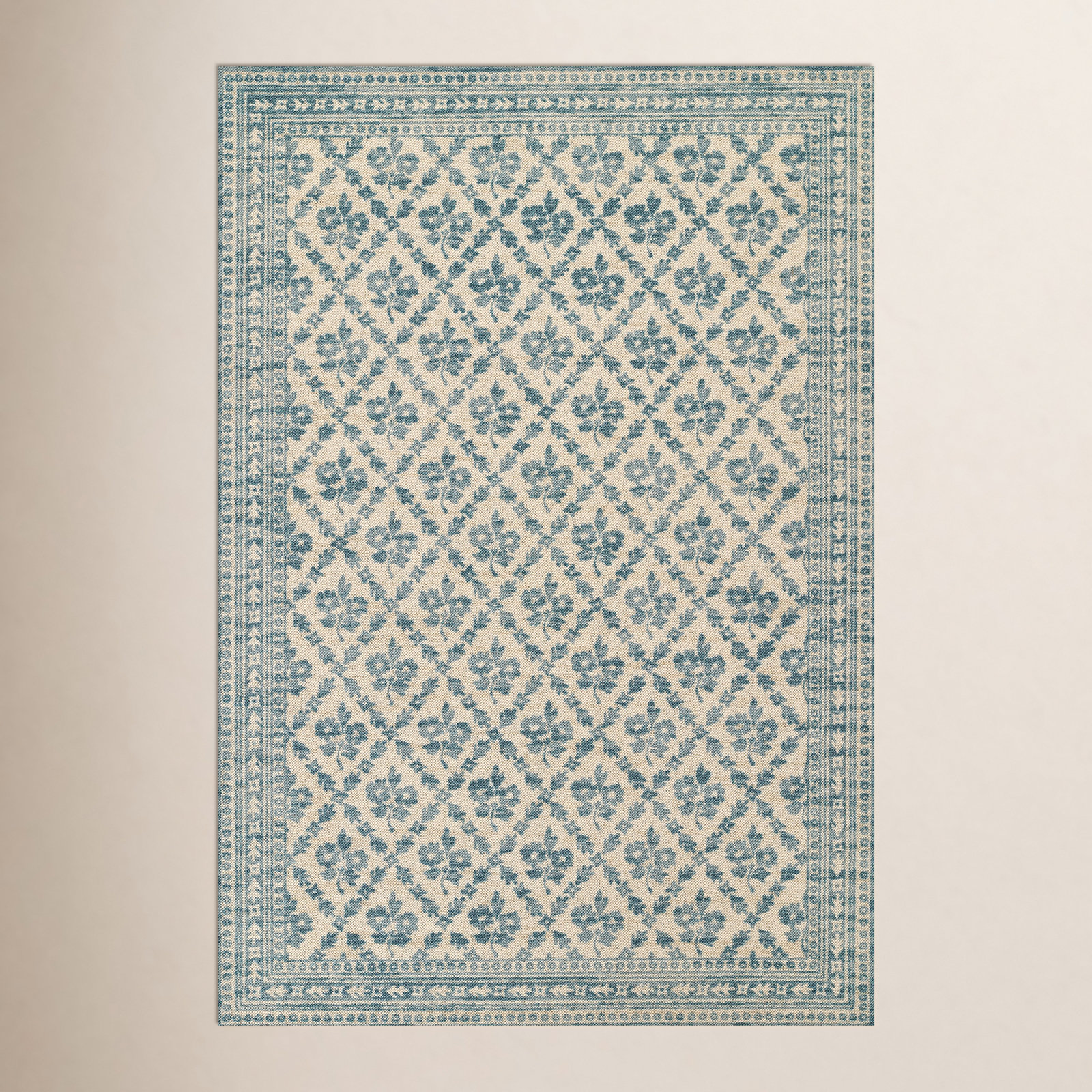 Anders Traditional Floral Wool and Nylon Blue Area Rug, Rectangle 2' x 3'