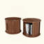 Ensemble de tables basses rondes 2 pièces, tables d'appoint gigognes modernes avec rangement à porte coulissante, table de bout et table de chevet pour canapé au fini noyer, avec tabouret décoratif à colonne romaine cannelée