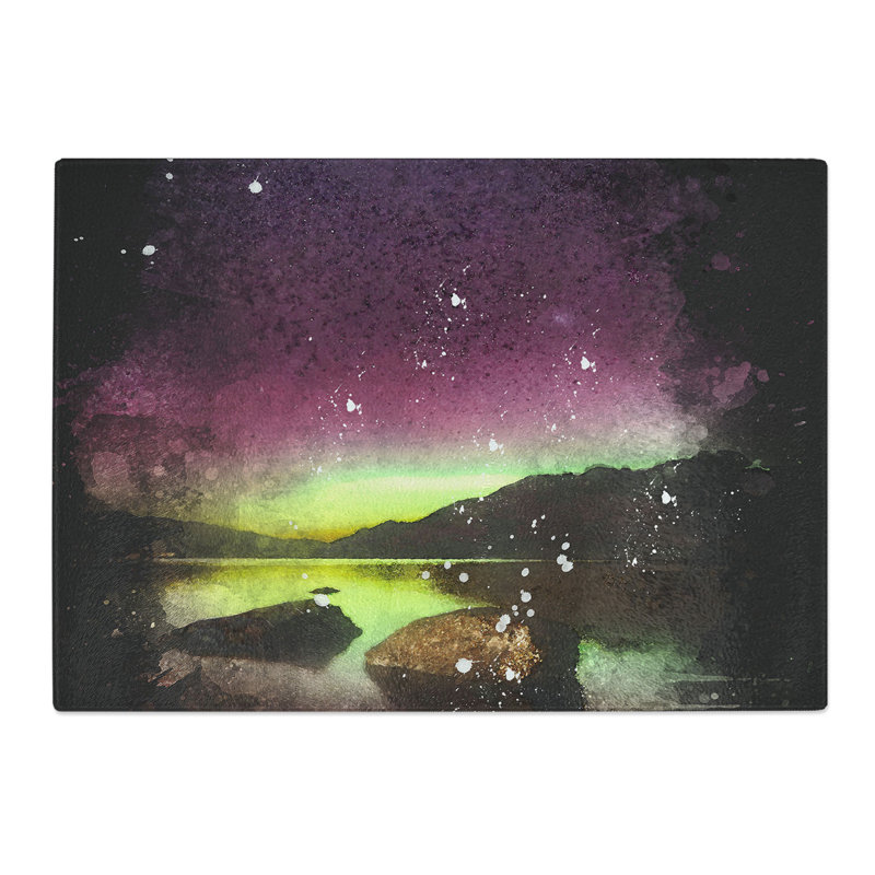 Tempered Glass Aurora Australis Southern Lights Paint Splash Chopping Board, 20 cm x 28.5 cm