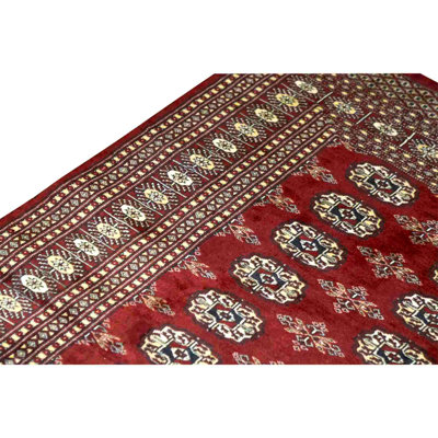 Hand Knotted Wool Area Rug in Red