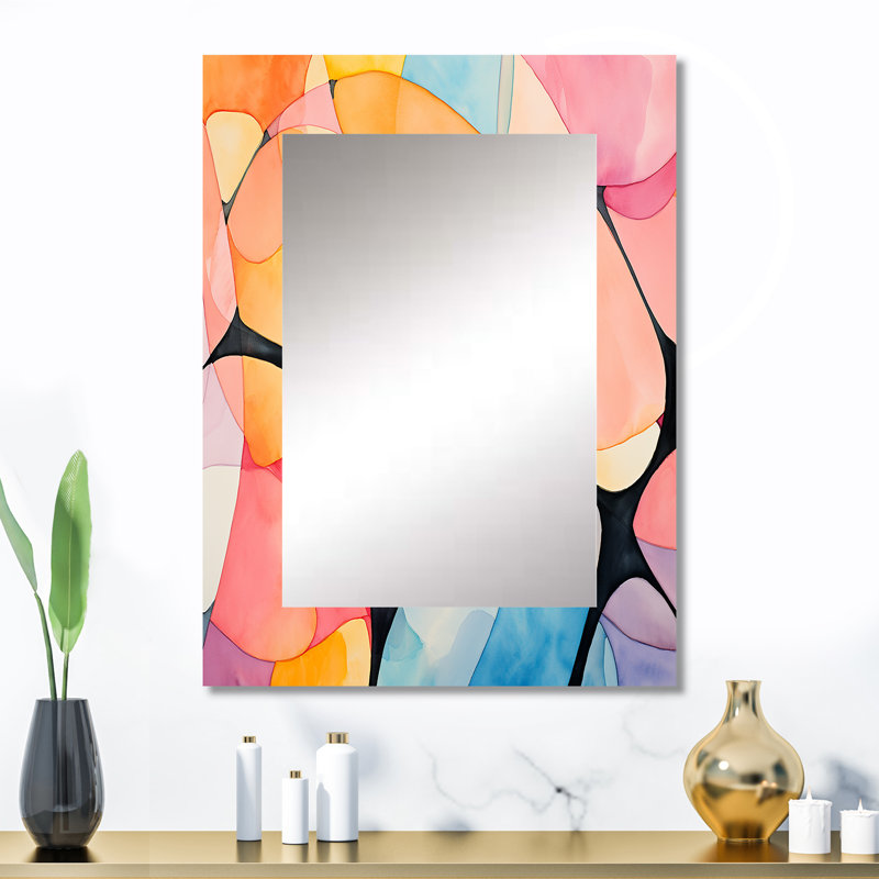 Carreaux géométriques aux couleurs douces IV - Miroir décoratif géométrique, miroir mural moderne, impression sur métal