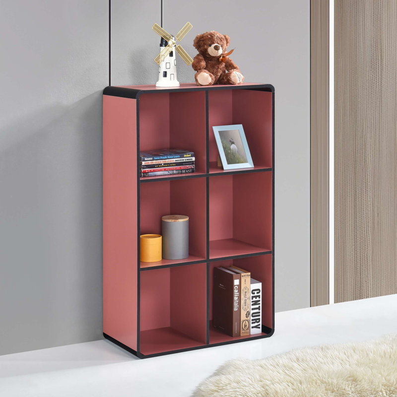 Bibliothèque ouverte 6 cubes Maresova, Bord noir et stratifié rouge brique