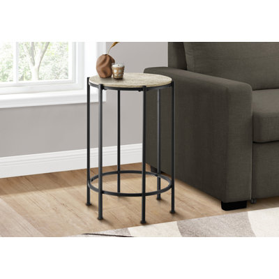 Table d'appoint, bout, rond, table d'appoint, petite, lampe, salon, chambre à coucher, table de chevet, stratifié de pierre crème, métal noir, contemporain