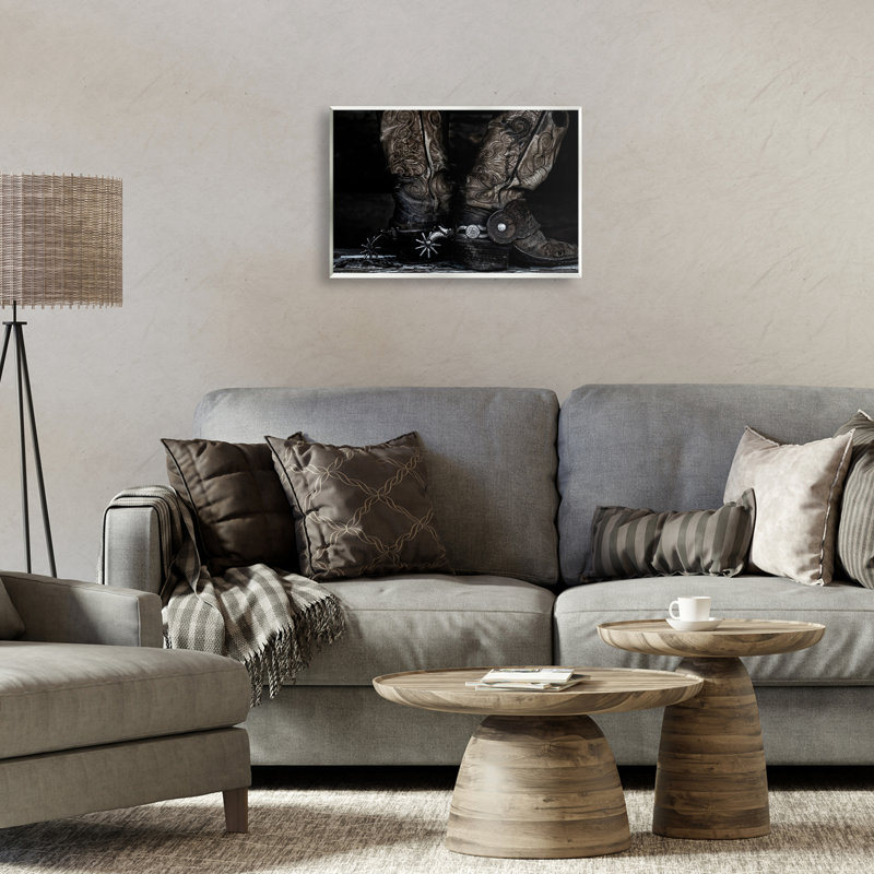 Art mural, bottes de cowboy avec éperons, design par PHBurchett, H 13 po x l 19 po