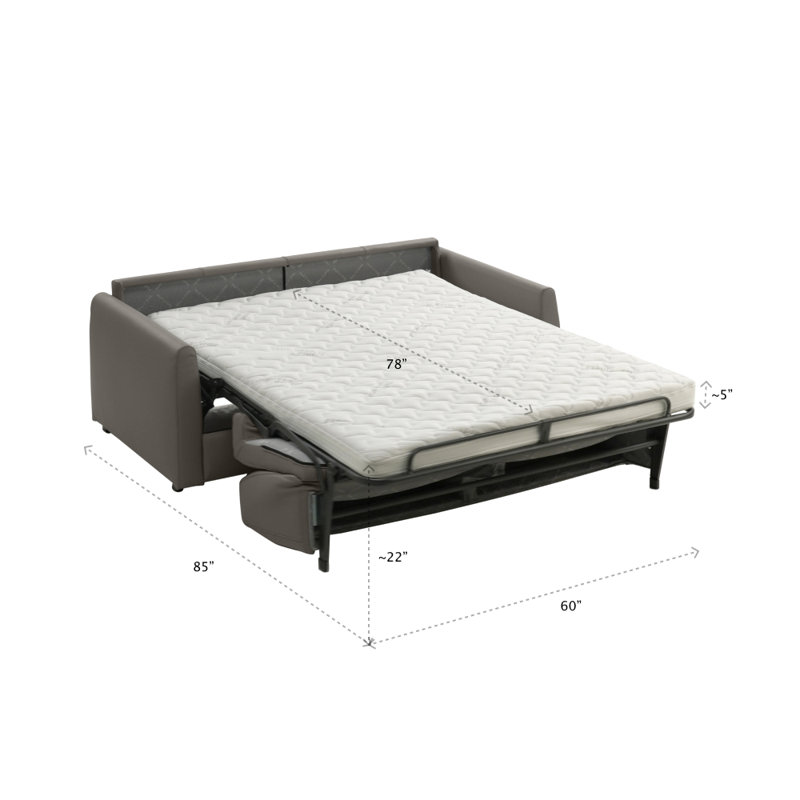 Canapé-lit gigogne en cuir véritable 80 po Mirabelle, Dark Grey