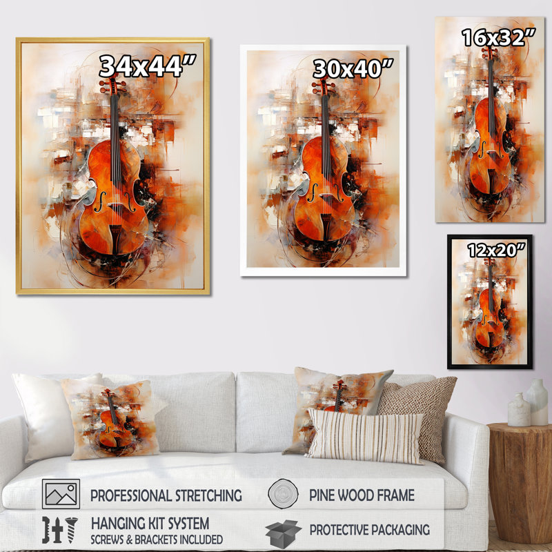 Violon mandoline Melody Sienna Serenade I sur toile, Cadre doré simple, H 32 po x l 16 po x P 1 po