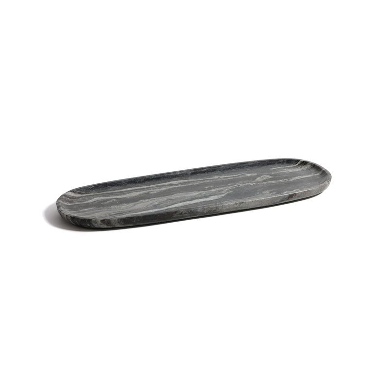 Oval Marble Serving Tray, Black Panda