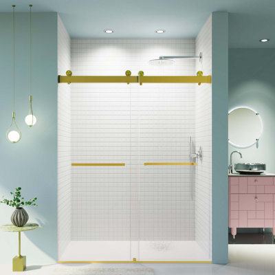 Double porte de douche coulissante sans cadre à fermeture en douceur avec porte en verre trempé de 10 mm d'épaisseur
