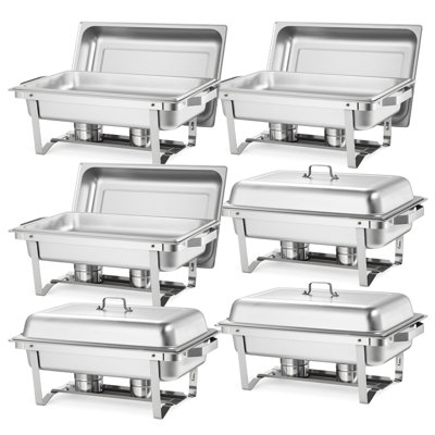 Rectangle Chafing Dish, 9 Qt Stainless Steel Chafing Dish, Food Warmer Chafer Complete Set with Hollow Handle, 3 Food Tongs, Lid, Fuel Holder, Chafer Dishes for Banquet Party Wedding