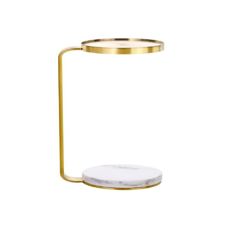 Modern Tray Top End Table – Small Round Accent Table for Living Room or Bedroom