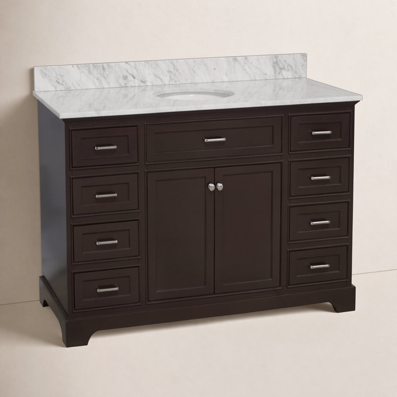 Ensemble de meuble-lavabo simple 60 po avec meuble chocolat et comptoir en marbre de Carrare Ronnie, Chocolat