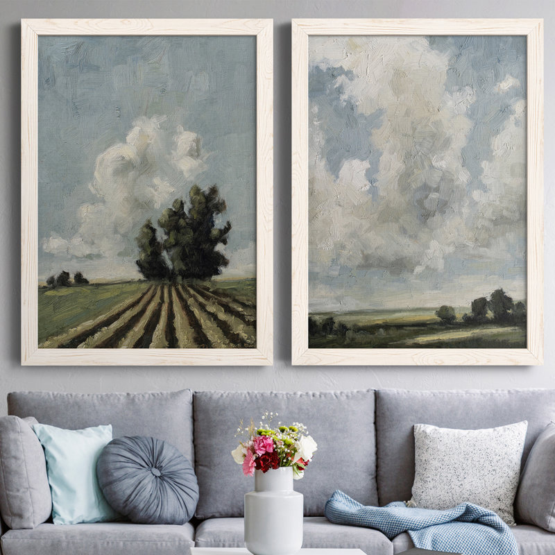 Copse of Trees - Ensemble de 2 peintures encadrées, Toile avec cadre blanc, H 31,5 po x l 47 po x P 1,5 po