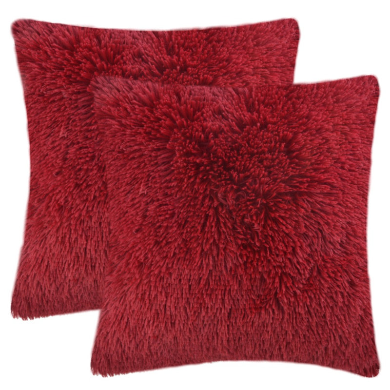 Tassels Faux Fur Pillow Cover, Wine Red, 24"H x 24"W