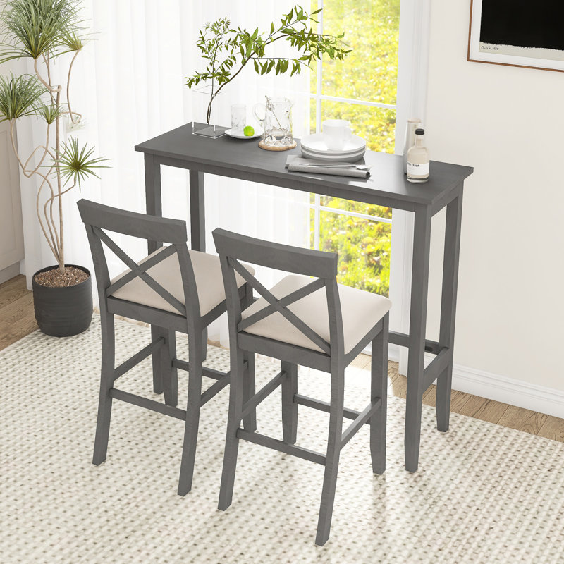 Ensemble de table de salle à manger en bois massif 3 pièces, Gris, Gris, Gris