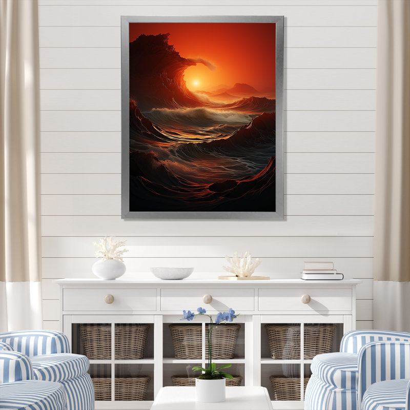 Vague rouge, merveille colorée sur toile, H 32 po x l 16 po x P 1 po, Cadre photo argenté