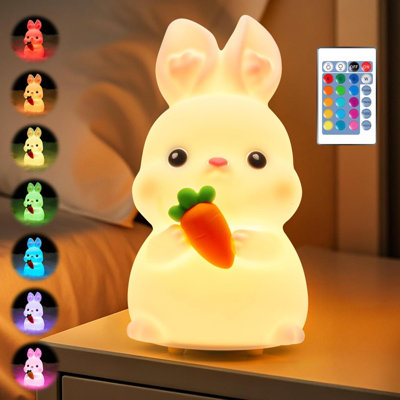Bunny Night Light For Kids Cadeaux de Noël pour enfants et 5 gradateurs pour tout-petits en silicone et lampe mignonne rechargeable