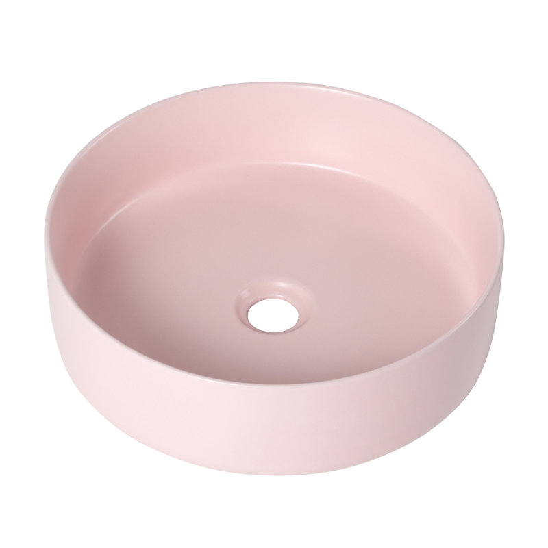 Pink Ceramic Art Bathroom Sink - Vessel Basin, 15.7x15.7x4.7 In, Ceramic, Easy To Keep Clean For 15.7" W X D 4.7" H, And In Excellent Condition